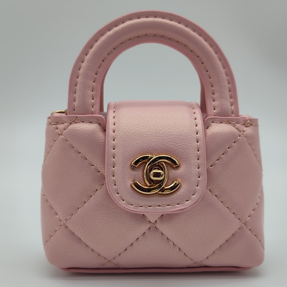 CHANEL Handbags - CHANEL Mini Bag Earbud Holder Blush Pink Gold CC Chain Micro Bag Charm Gift GWP